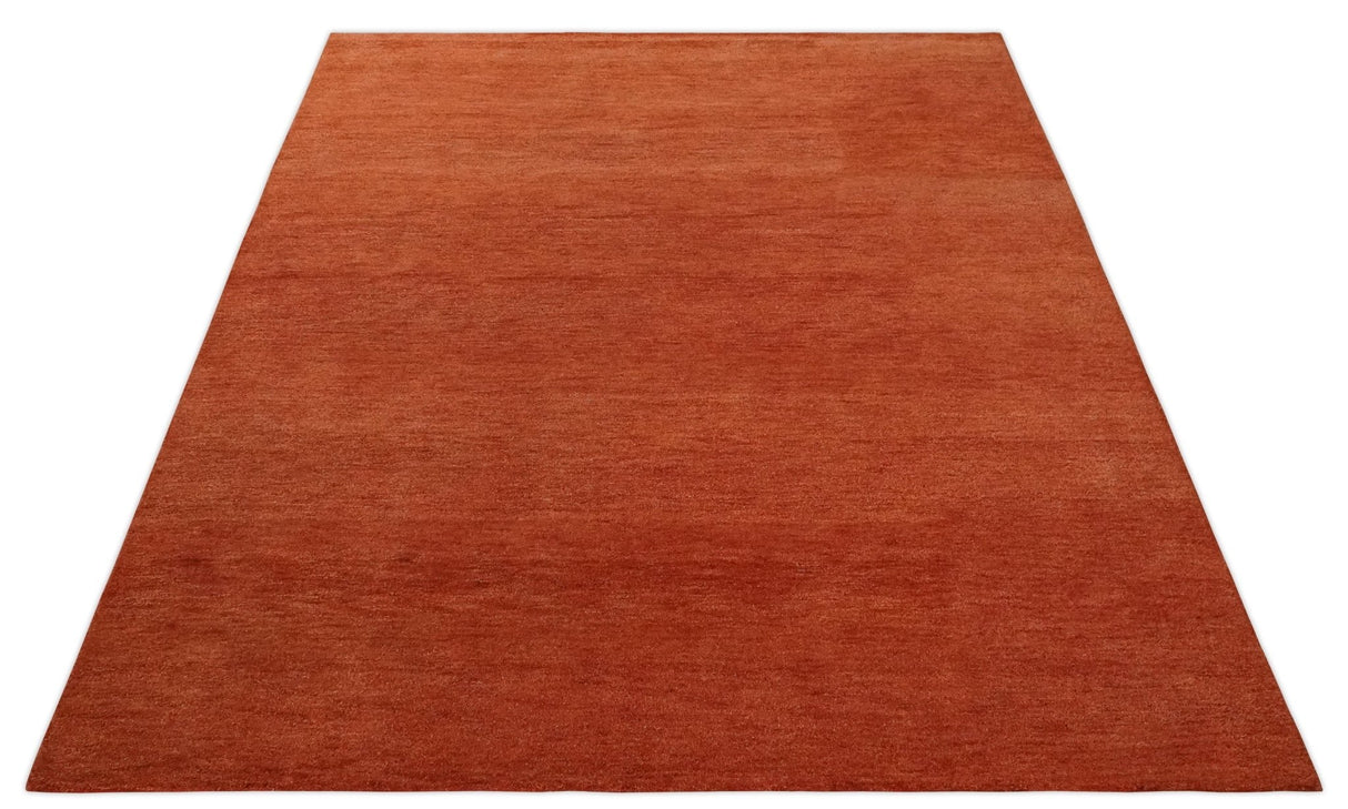 Solid Plane Rust Woolen Hand Tufted 8x10 wool Rug