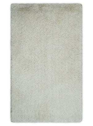 Solid Plush and Soft 3x5, 4x6 and 5x7 Hand Woven Shag Ivory Area Rug | SHAG1