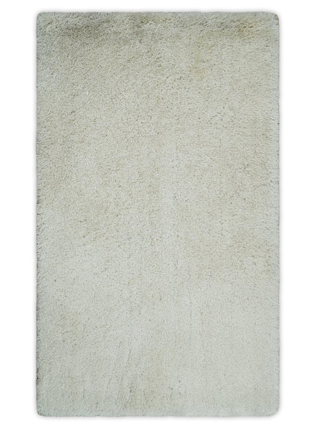 Solid Plush and Soft 3x5, 4x6 and 5x7 Hand Woven Shag Ivory Area Rug | SHAG1