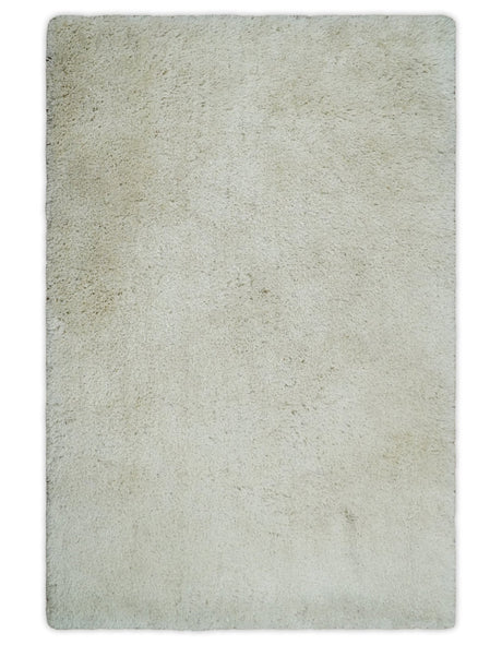 Solid Plush and Soft 3x5, 4x6 and 5x7 Hand Woven Shag Ivory Area Rug | SHAG1