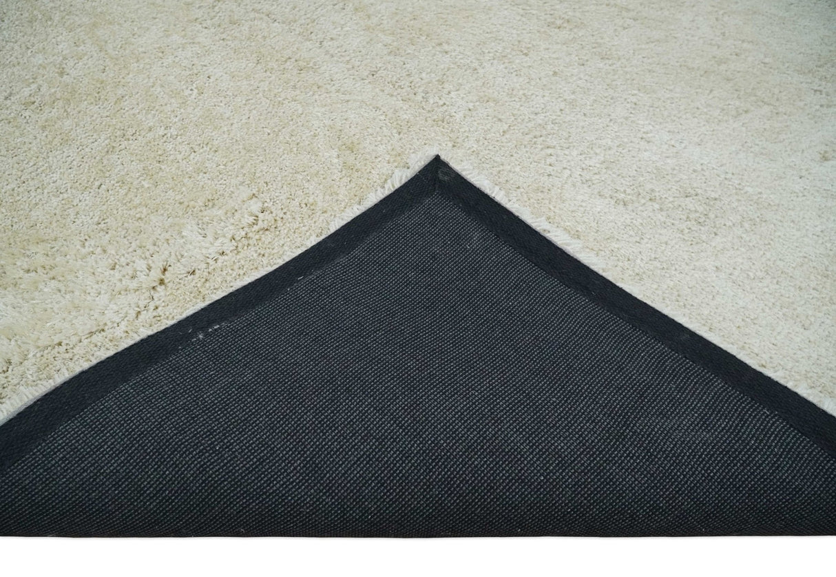 Solid Plush and Soft 3x5, 4x6 and 5x7 Hand Woven Shag Ivory Area Rug | SHAG1