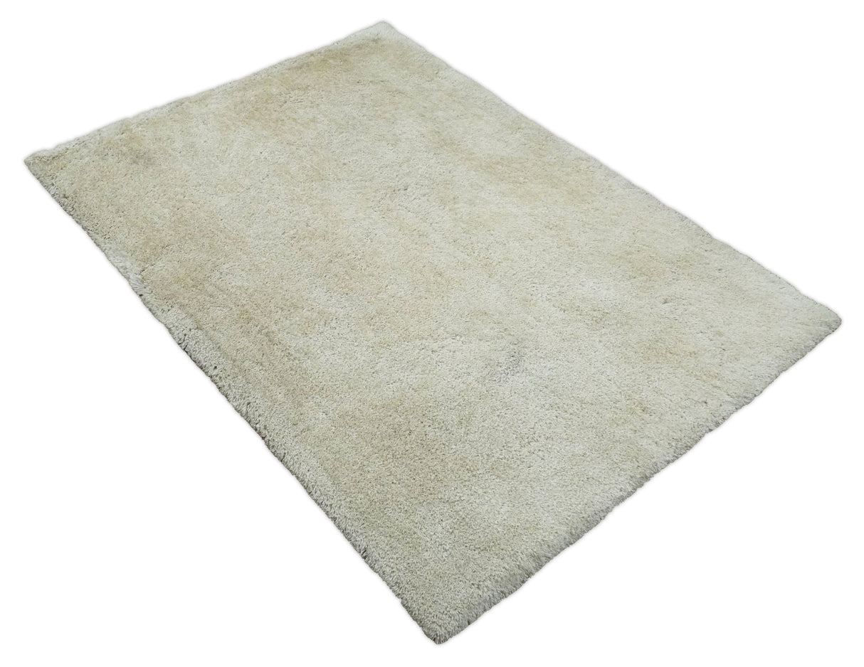 Solid Plush and Soft 3x5, 4x6 and 5x7 Hand Woven Shag Ivory Area Rug | SHAG1