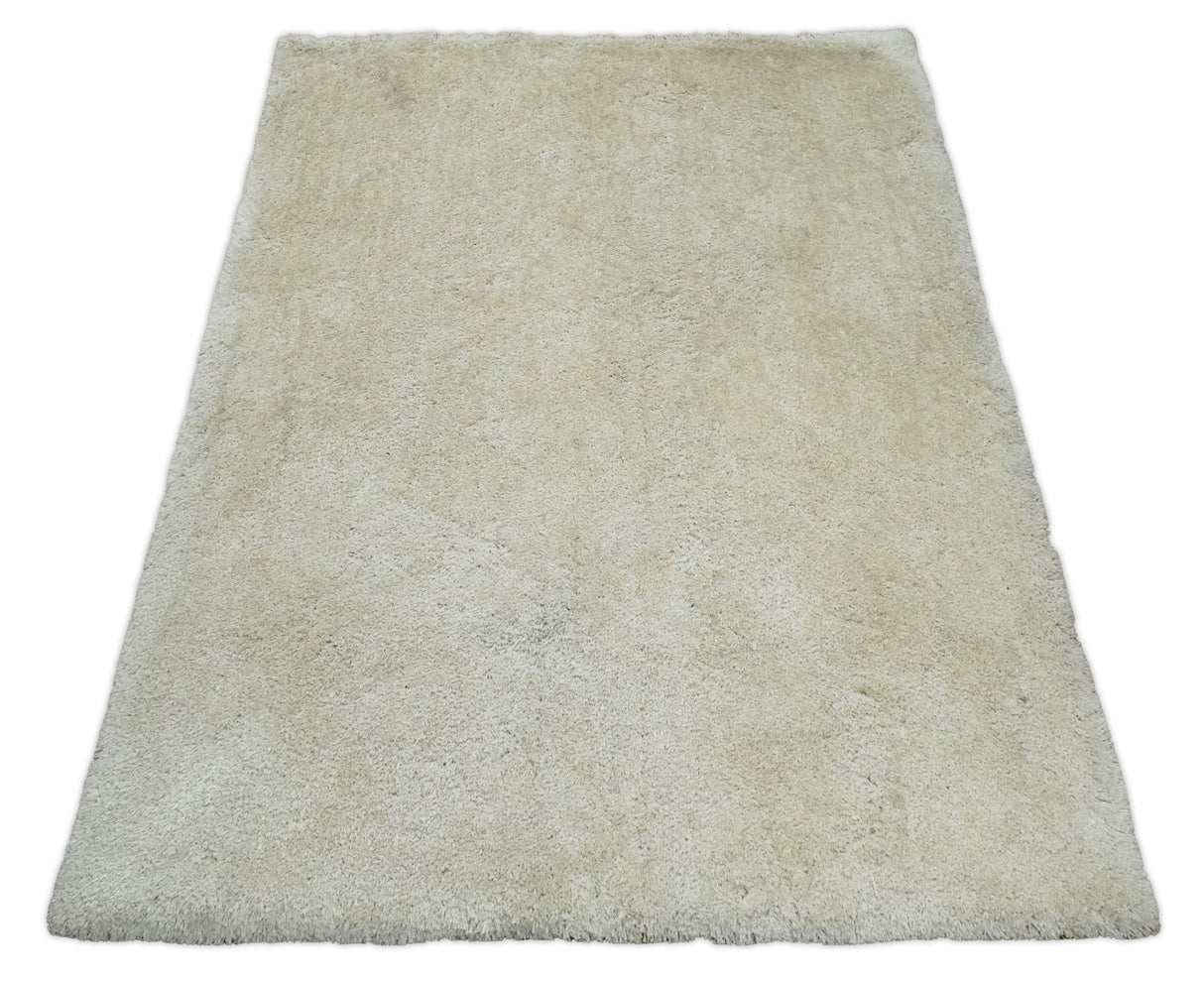 Solid Plush and Soft 3x5, 4x6 and 5x7 Hand Woven Shag Ivory Area Rug | SHAG1
