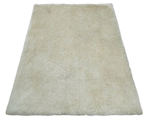 Solid Plush and Soft 3x5, 4x6 and 5x7 Hand Woven Shag Ivory Area Rug | SHAG1