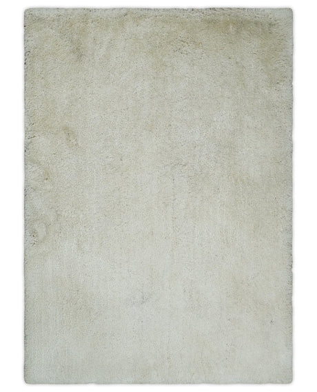Solid Plush and Soft 3x5, 4x6 and 5x7 Hand Woven Shag Ivory Area Rug | SHAG1