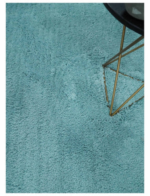 Solid Plush and Soft 3x5, 4x6 and 5x7 Hand Woven Shag Teal Area Rug