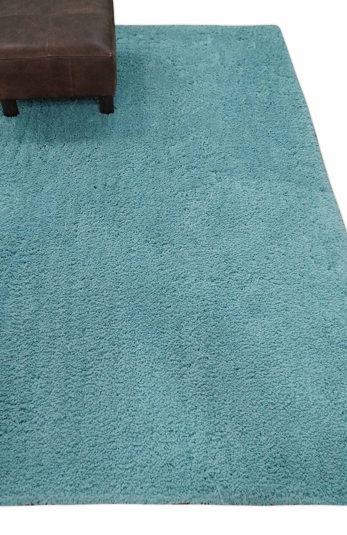 Solid Plush and Soft 3x5, 4x6 and 5x7 Hand Woven Shag Teal Area Rug