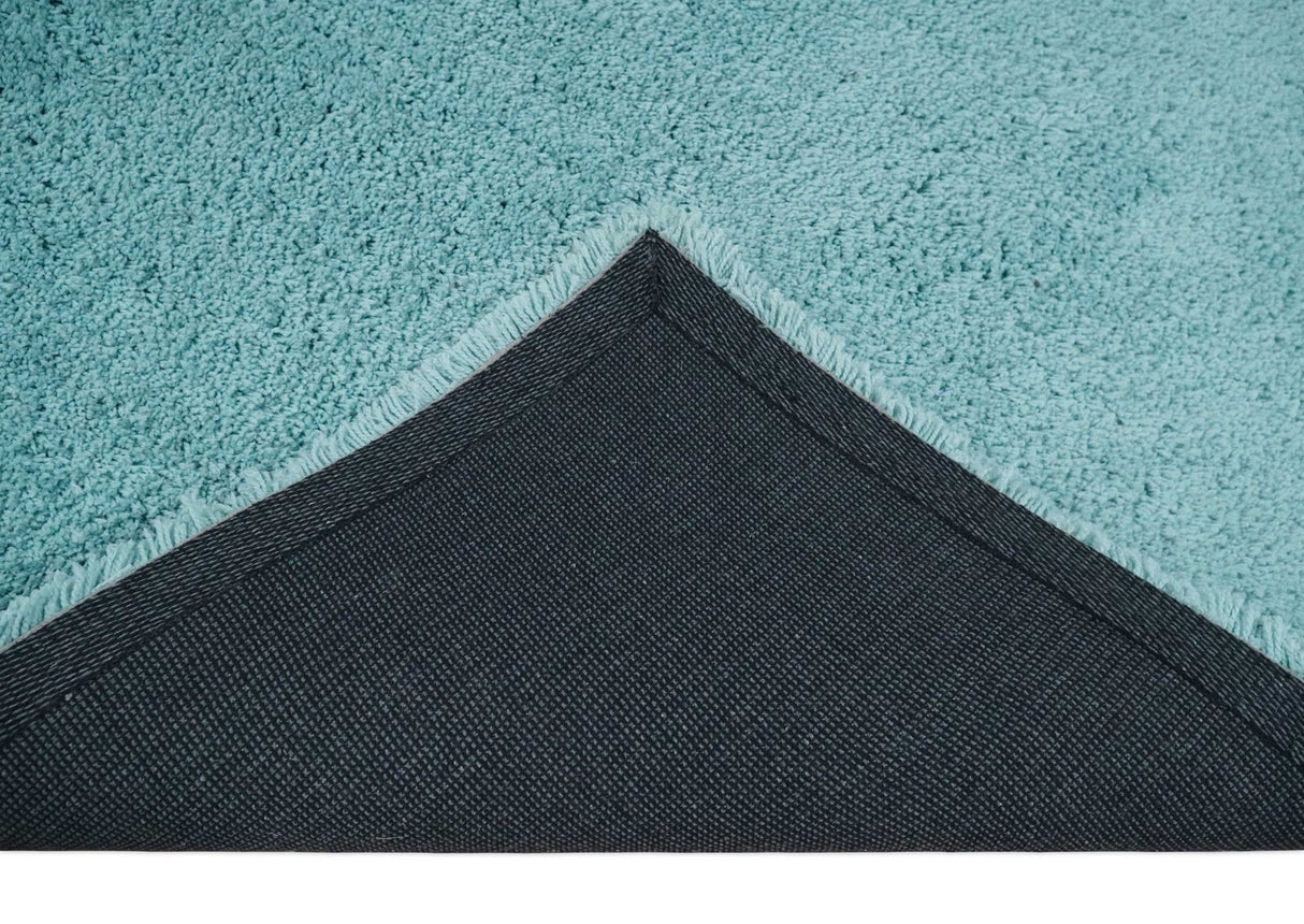 Solid Plush and Soft 3x5, 4x6 and 5x7 Hand Woven Shag Teal Area Rug