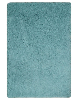Solid Plush and Soft 3x5, 4x6 and 5x7 Hand Woven Shag Teal Area Rug