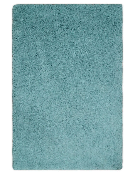Solid Plush and Soft 3x5, 4x6 and 5x7 Hand Woven Shag Teal Area Rug