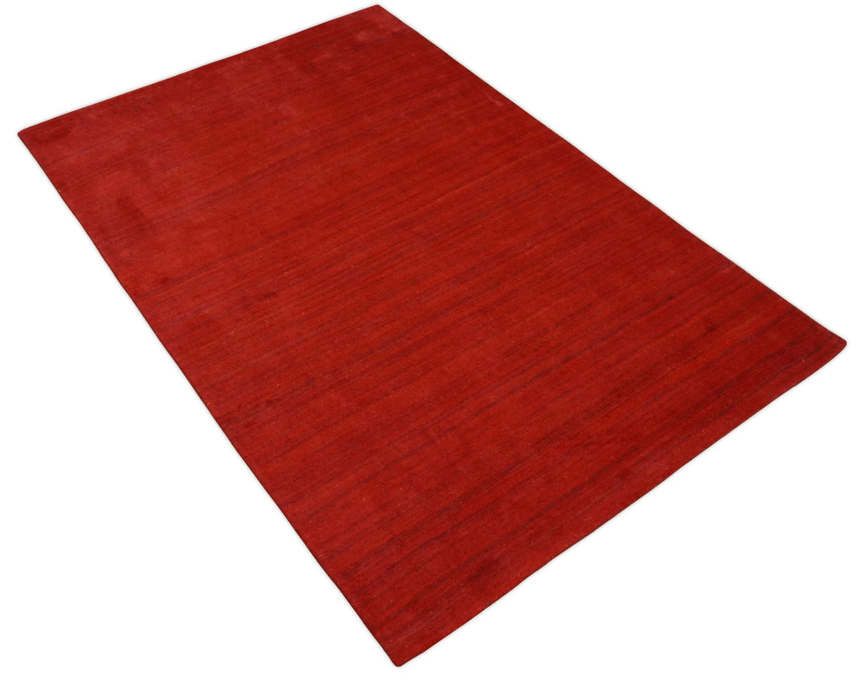 Solid Rust Scandinavian 5x7 Blended Wool Flatwoven Area Rug, Dinning, Kids Rug | HL15