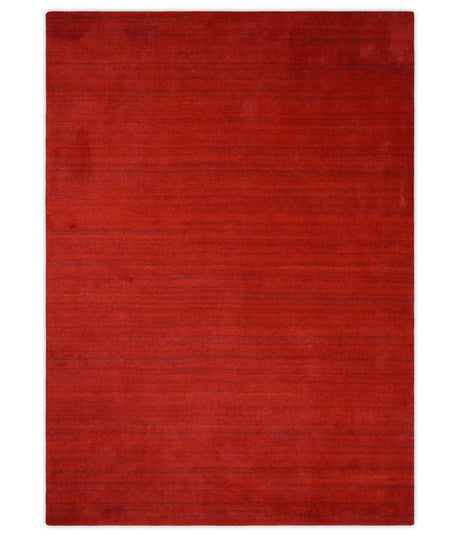 Solid Rust Scandinavian 5x7 Blended Wool Flatwoven Area Rug, Dinning, Kids Rug | HL15