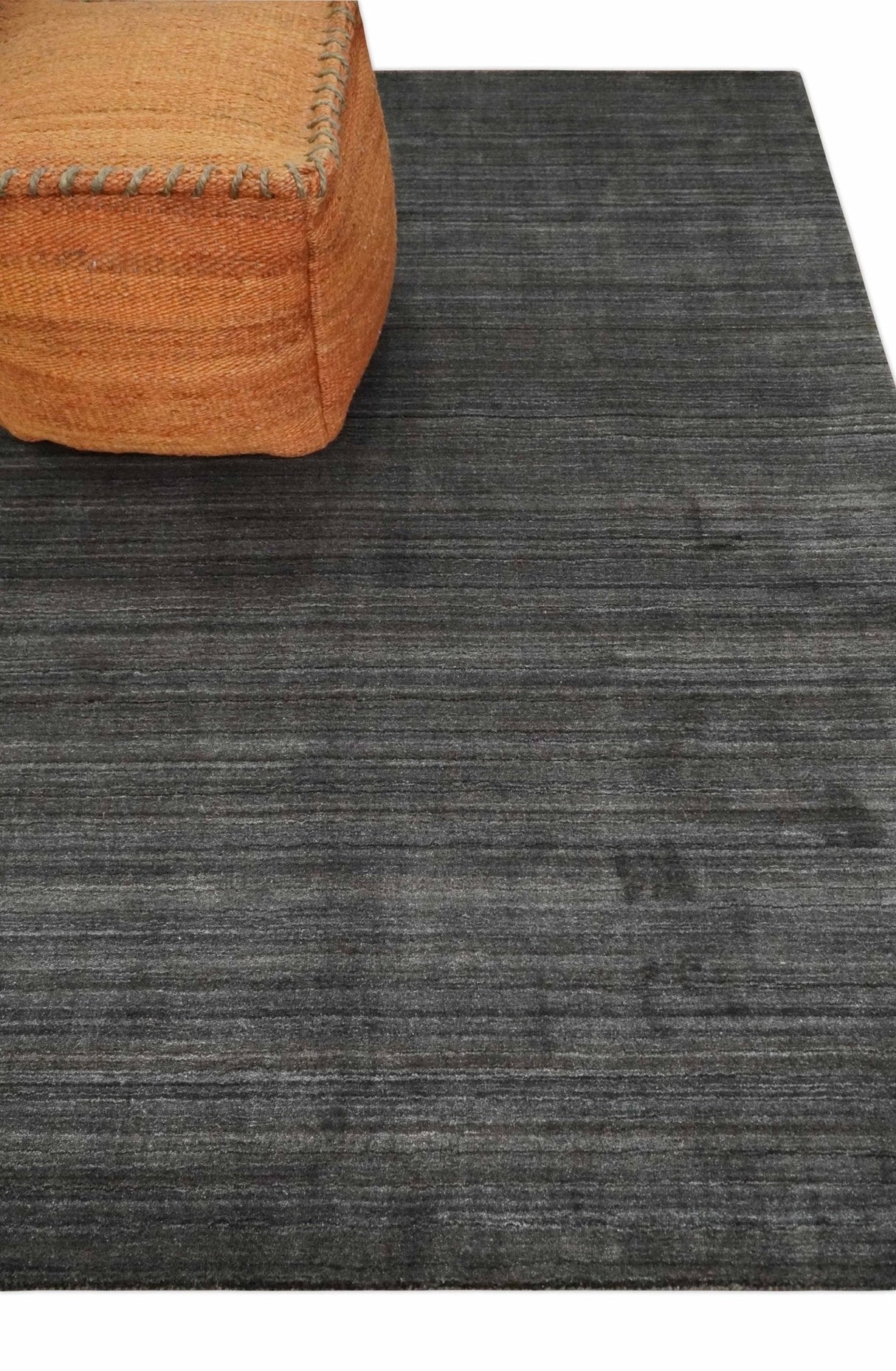 Solid Silver and Charcoal Shaded Scandinavian 5x7 Blended Wool Flatwoven Area Rug | HL23
