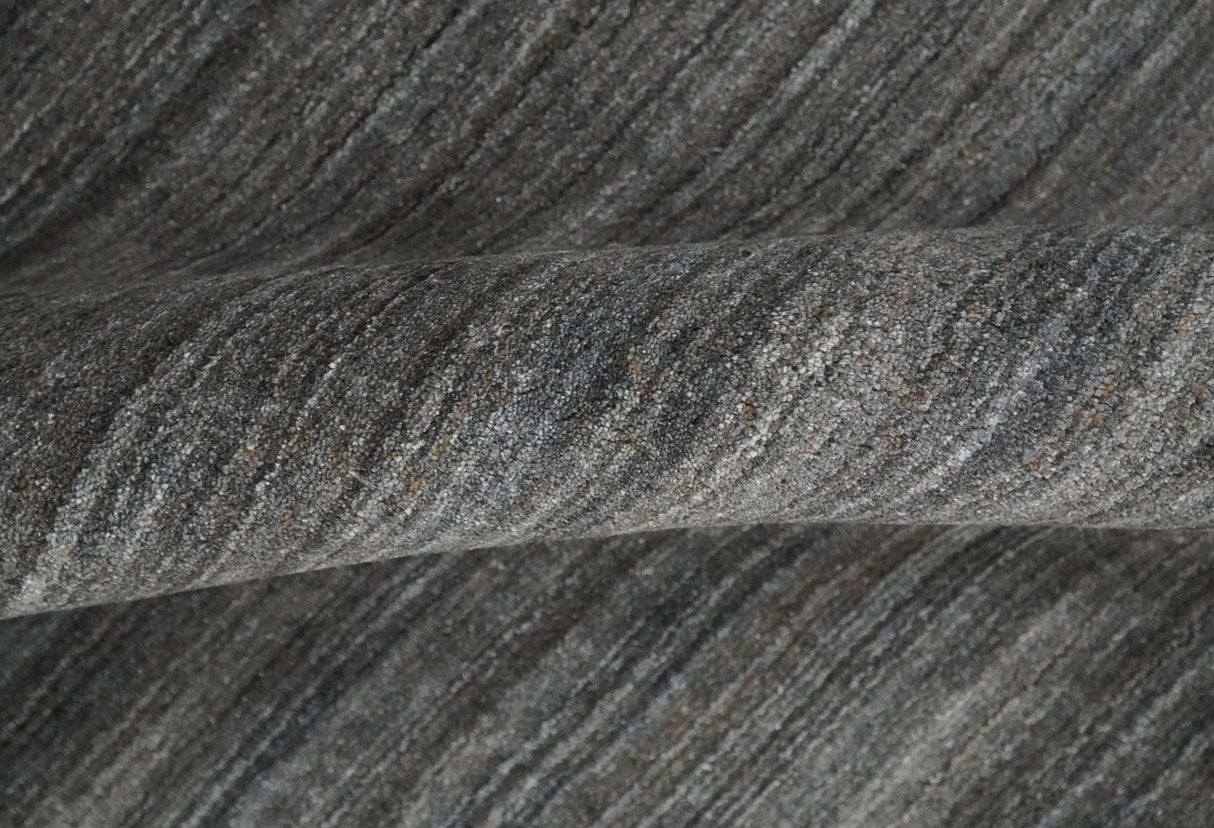 Solid Silver and Charcoal Shaded Scandinavian 5x7 Blended Wool Flatwoven Area Rug | HL23