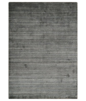 Solid Silver and Charcoal Shaded Scandinavian 5x7 Blended Wool Flatwoven Area Rug | HL23