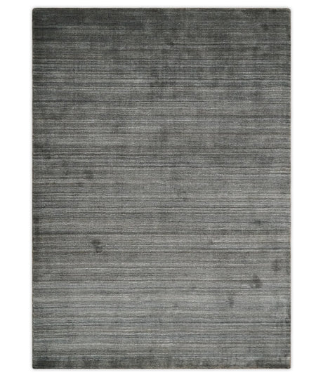 Solid Silver and Charcoal Shaded Scandinavian 5x7 Blended Wool Flatwoven Area Rug | HL23