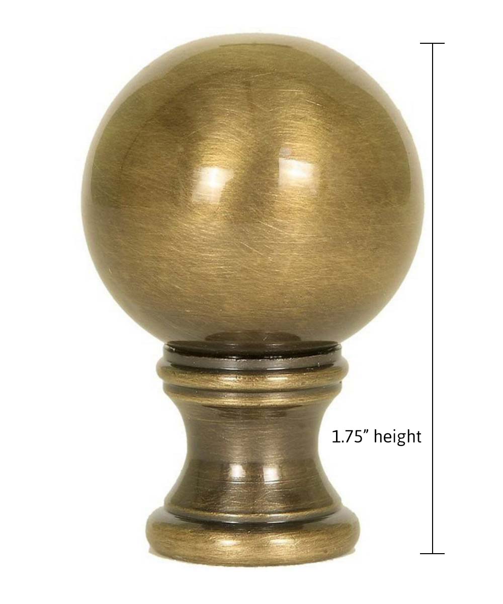Solid Sphere Round Lamp Finial Antique Brass 1.75"h