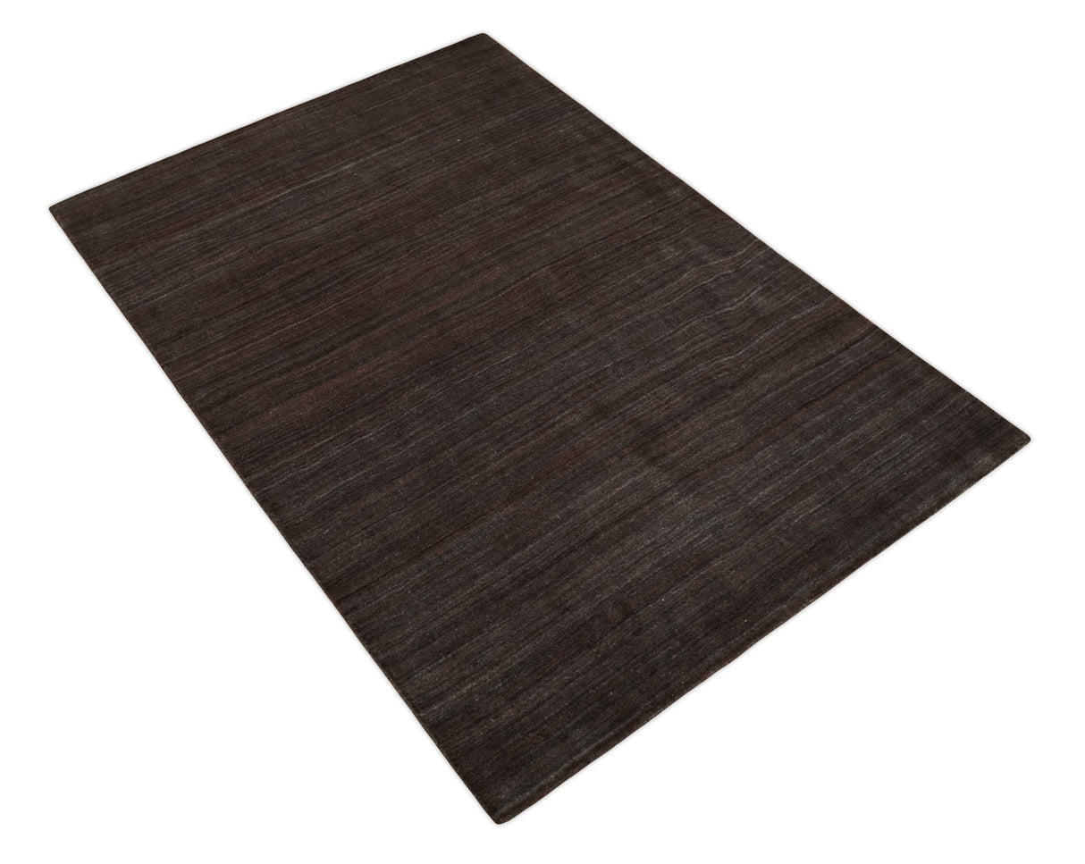 Solid Tan Scandinavian 5x7 Blended Wool Flatwoven Area Rug, Dinning, Kids Rug | HL19