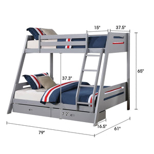 Solid Wood Twin / Full Bunk Bed with Reversible Angled Ladder and Underbed Drawers