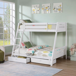 Solid Wood Twin / Full Bunk Bed with Reversible Angled Ladder and Underbed Drawers