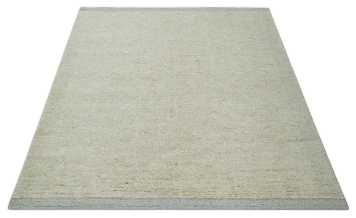 Solid plane Beige Hand Knotted 8.7x9.8 Wool Area Rug