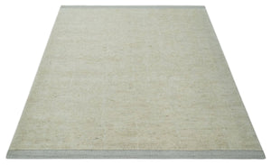 Solid plane Beige Hand Knotted 8.7x9.8 Wool Area Rug