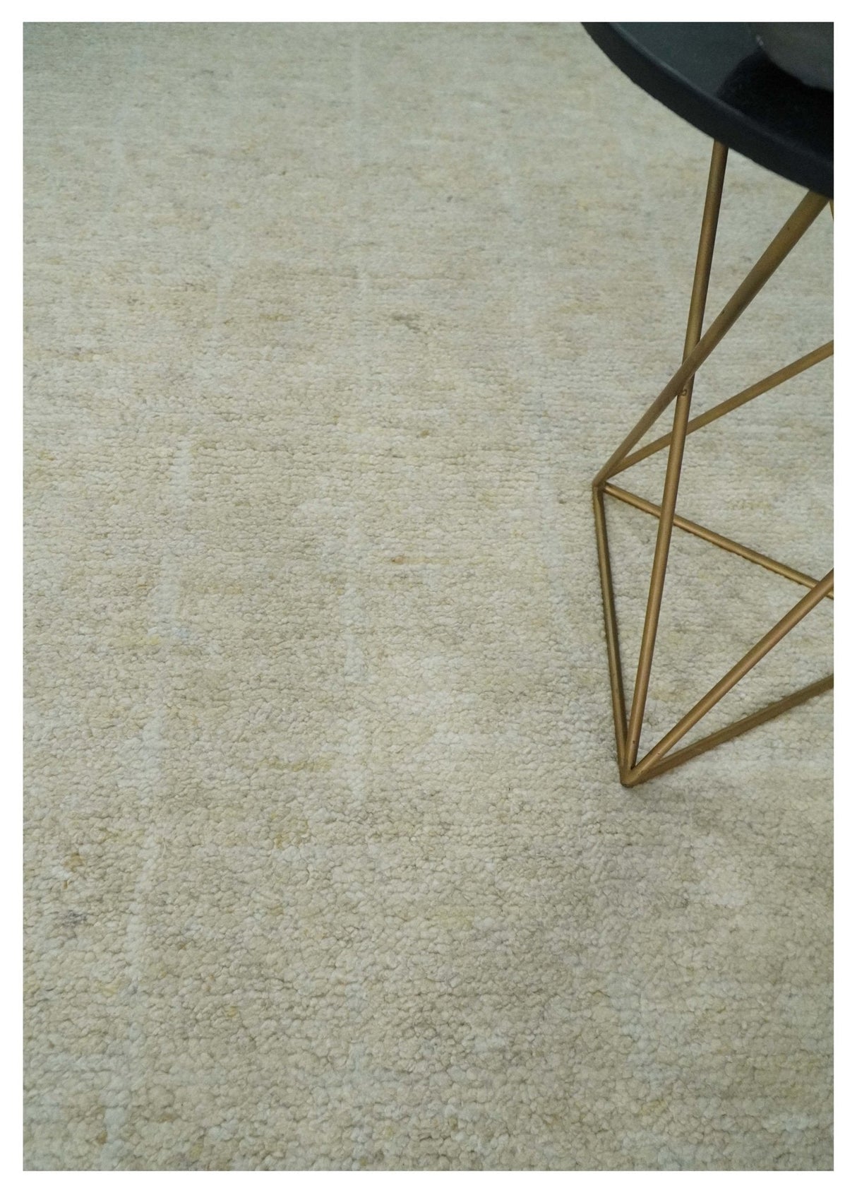 Solid plane Beige Hand Knotted 8.7x9.8 Wool Area Rug