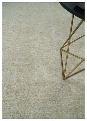 Solid plane Beige Hand Knotted 8.7x9.8 Wool Area Rug