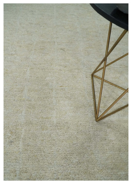 Solid plane Beige Hand Knotted 8.7x9.8 Wool Area Rug