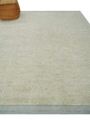 Solid plane Beige Hand Knotted 8.7x9.8 Wool Area Rug