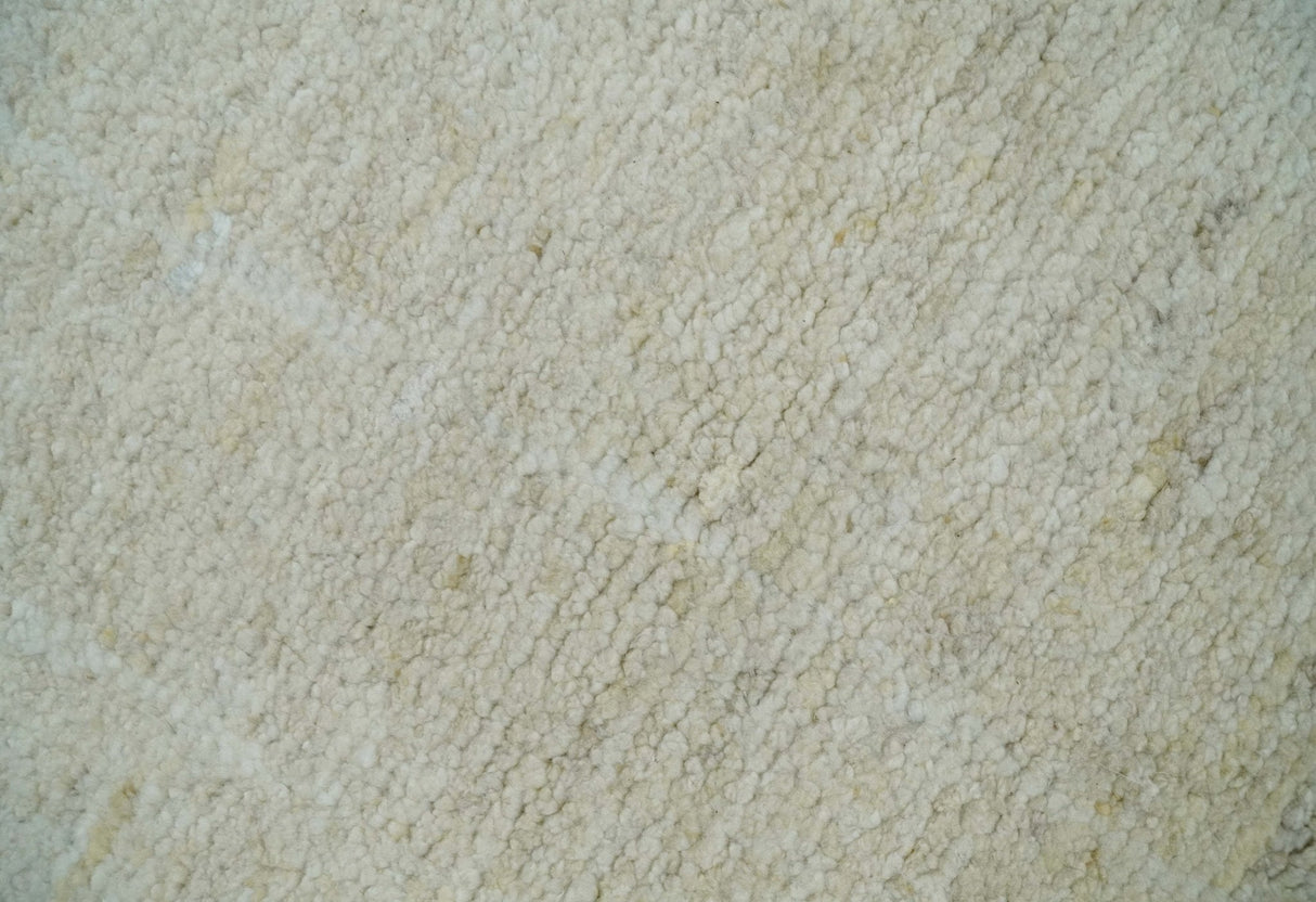 Solid plane Beige Hand Knotted 8.7x9.8 Wool Area Rug