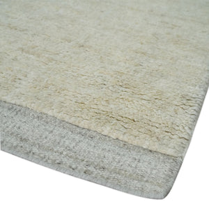 Solid plane Beige Hand Knotted 8.7x9.8 Wool Area Rug