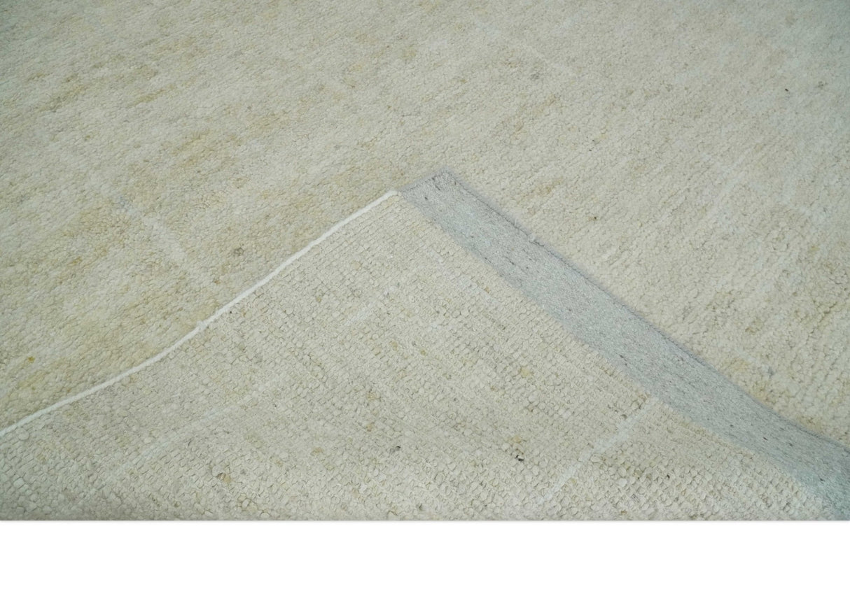 Solid plane Beige Hand Knotted 8.7x9.8 Wool Area Rug