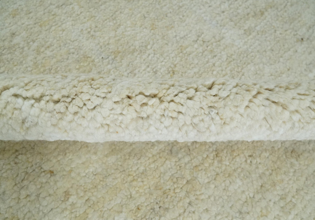 Solid plane Beige Hand Knotted 8.7x9.8 Wool Area Rug