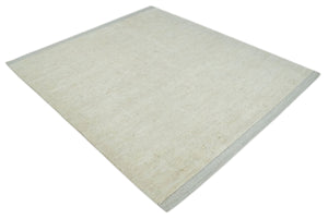Solid plane Beige Hand Knotted 8.7x9.8 Wool Area Rug