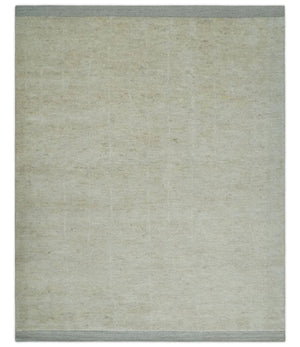 Solid plane Beige Hand Knotted 8.7x9.8 Wool Area Rug