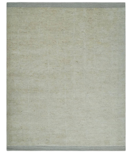 Solid plane Beige Hand Knotted 8.7x9.8 Wool Area Rug