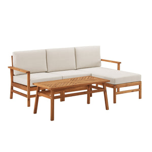 Solis Modern Outdoor 4-Piece Acacia Chaise Sectional with Coffee Table