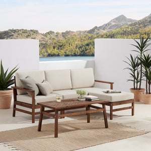 Solis Modern Outdoor 4-Piece Acacia Chaise Sectional with Coffee Table