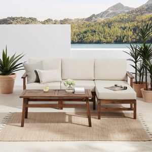 Solis Modern Outdoor 4-Piece Acacia Chaise Sectional with Coffee Table