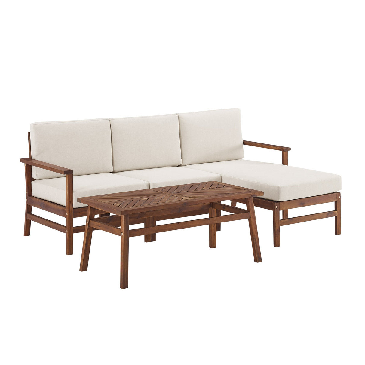 Solis Modern Outdoor 4-Piece Acacia Chaise Sectional with Coffee Table