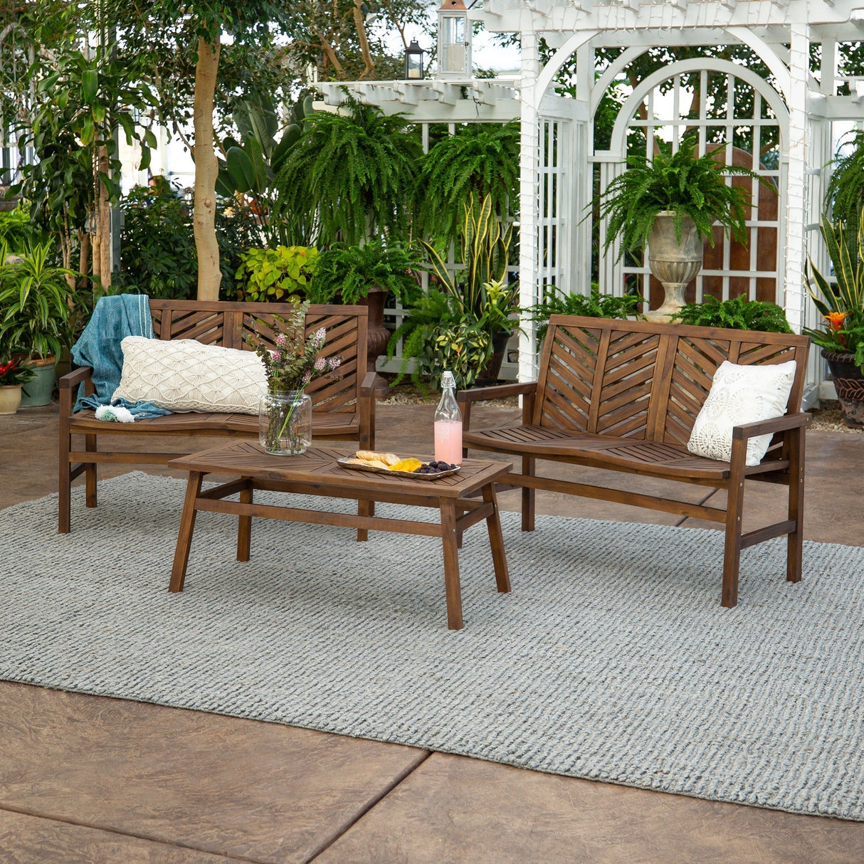 Somerset Outdoor Patio Loveseat 3-Piece Chat Set