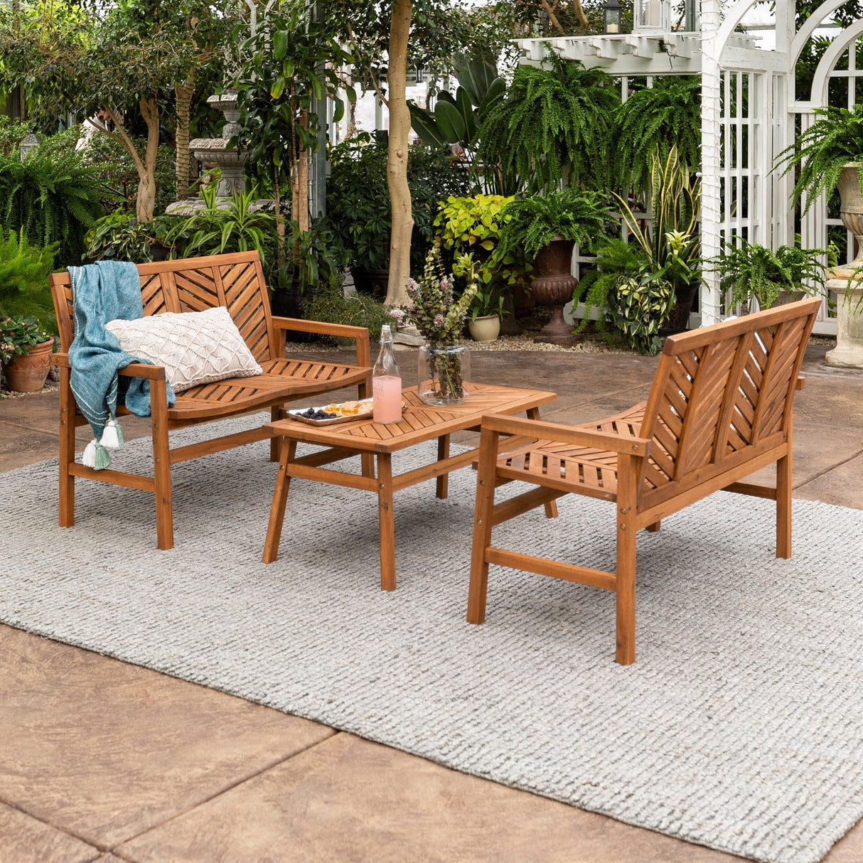 Somerset Outdoor Patio Loveseat 3-Piece Chat Set