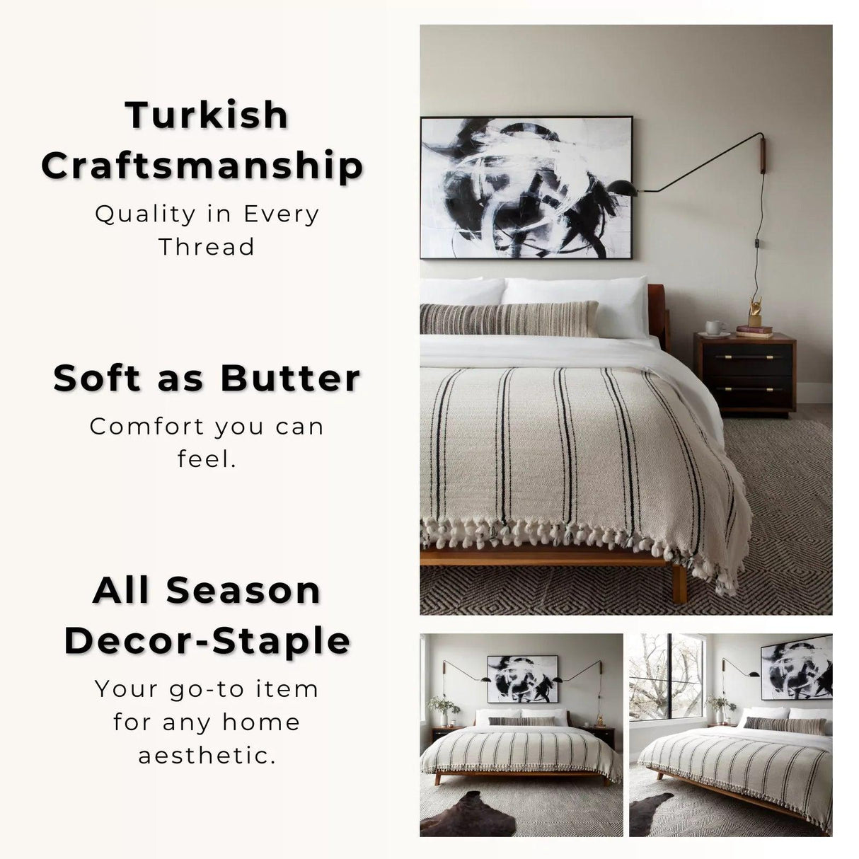 Sophie | Farmhouse Home Decor Turkish Cotton Throw Bed Blanket