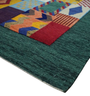 Soumak loop and cut 5x7 Multicolor Shapes Modern Artistic Wool Hand Woven Rug | KNT41