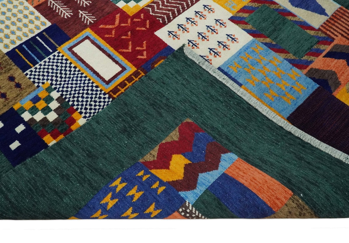 Soumak loop and cut 5x7 Multicolor Shapes Modern Artistic Wool Hand Woven Rug | KNT41