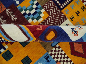 Soumak loop and cut 5x7 Multicolor Shapes Modern Artistic Wool Hand Woven Rug | KNT41