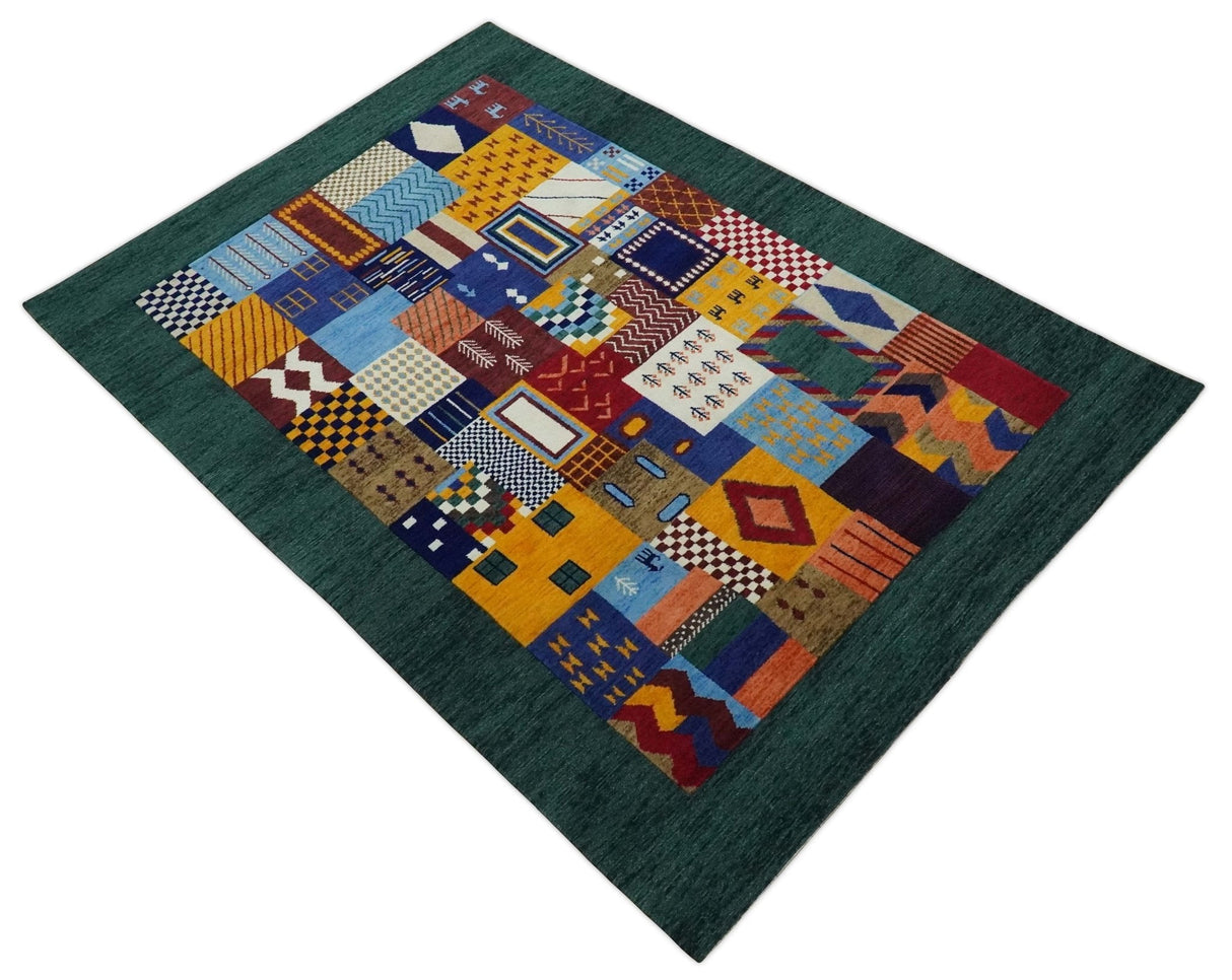 Soumak loop and cut 5x7 Multicolor Shapes Modern Artistic Wool Hand Woven Rug | KNT41