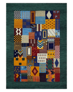 Soumak loop and cut 5x7 Multicolor Shapes Modern Artistic Wool Hand Woven Rug | KNT41