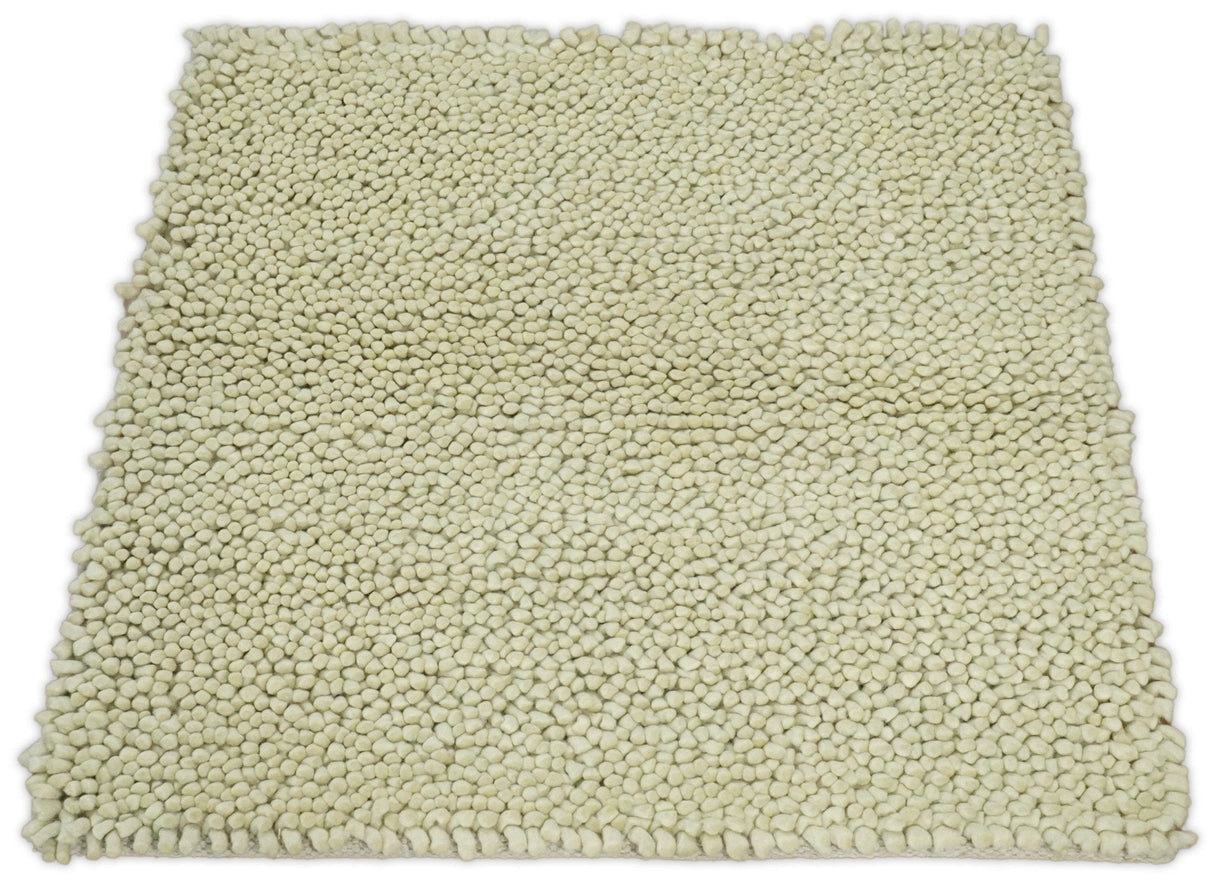 Square 3x3 Beige Wool Shag Handmade Felted Rug | SHA1